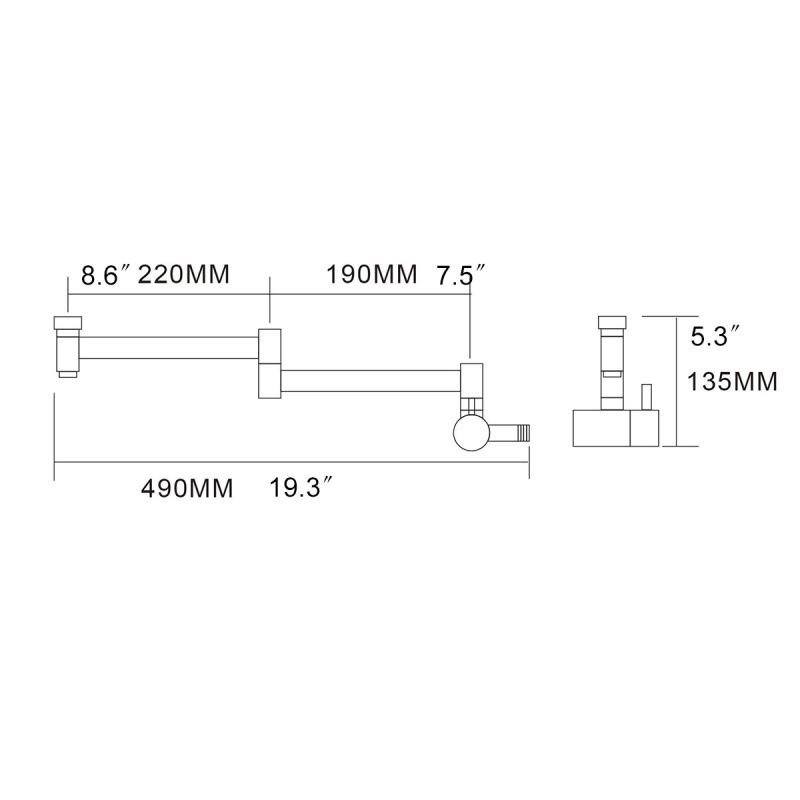 Tecmolog Wall Mount Kitchen Faucet, Brass 360 Rotatable Folding Lengthened  Sink Taps with Double Switch and Single Handle CT165NA/CT165/CT165R/CT165B