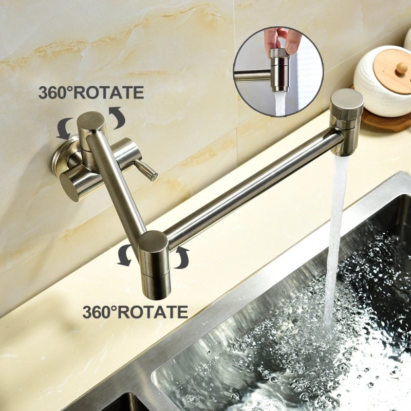 Tecmolog Wall Mount Kitchen Faucet, Brass 360 Rotatable Folding Lengthened  Sink Taps with Double Switch and Single Handle CT165NA/CT165/CT165R/CT165B