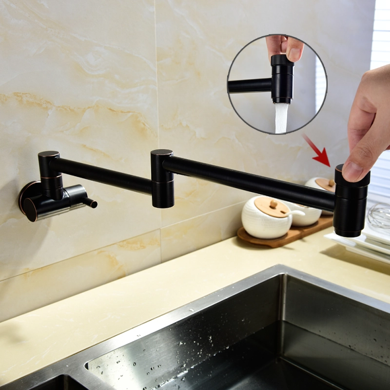 Tecmolog Wall Mount Kitchen Faucet, Brass 360 Rotatable Folding Lengthened  Sink Taps with Double Switch and Single Handle CT165NA/CT165/CT165R/CT165B