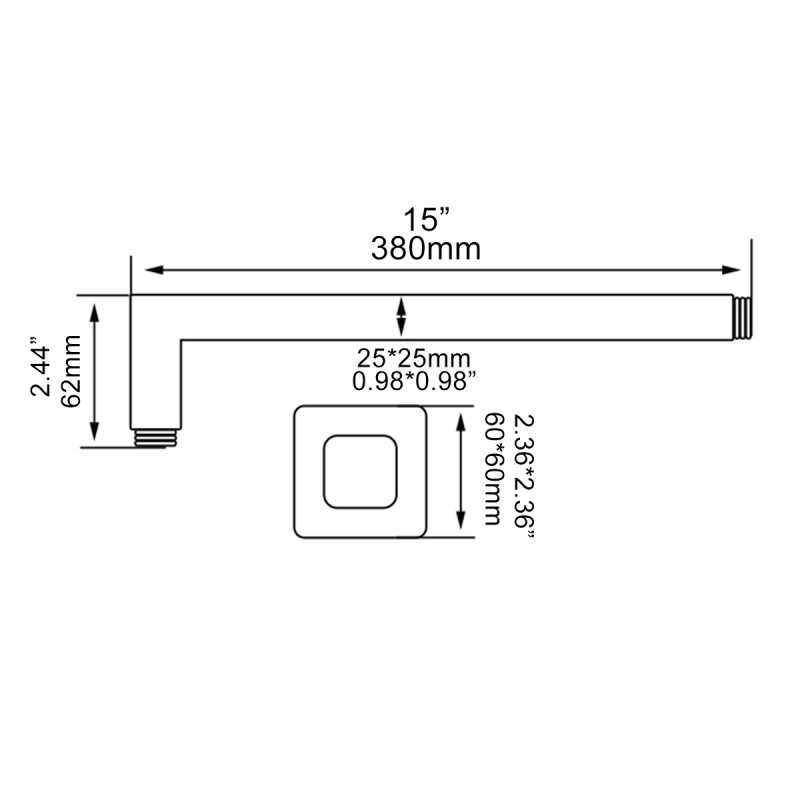 Tecmolog Stainless Steel chrome Shower Arm, Wall Mounted and G1/2'' Shower Holder for Fixed Showerhead in bathroom HPF001-1/HPF002