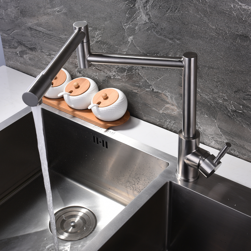 Tecmolog Stainless Steel Kitchen Sink Faucet with 360°Rotate Folding Extend Nozzle, G1/2"& G3/8" Hot&Cold Water Mixer Taps with 60cm Hose SNA157