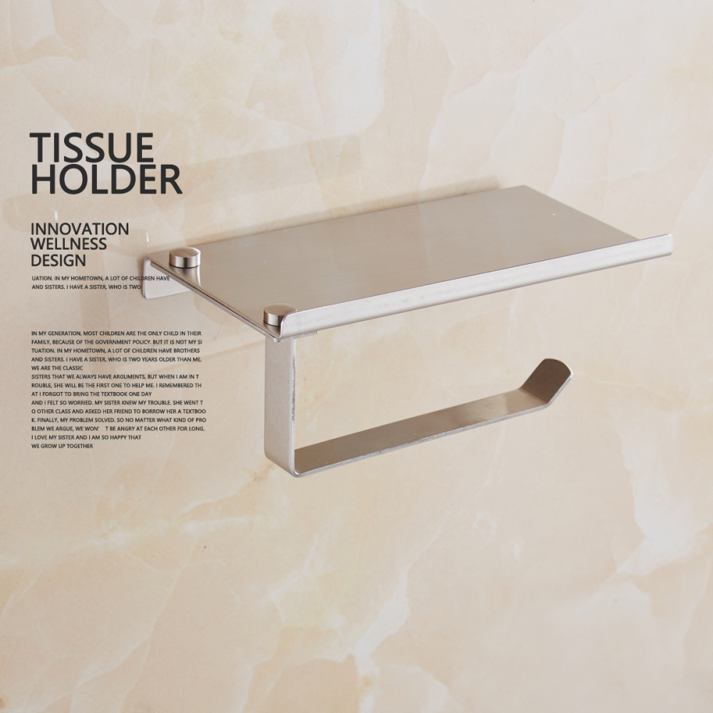 Tecmolog Stainless Steel Toilet Paper Holder, Chrome/Nickle(Mirror) Paper Roll Storage, No Drilling and Wall Mounted Bathroom Tissue Holder SBH170