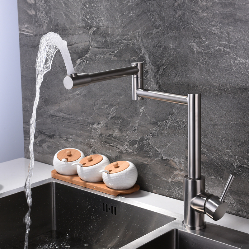 Tecmolog Stainless Steel Kitchen Sink Faucet with 360°Rotate Folding Extend Nozzle, G1/2"& G3/8" Hot&Cold Water Mixer Taps with 60cm Hose SNA157