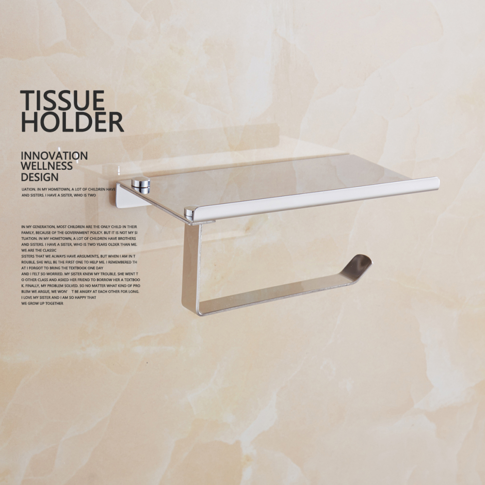 Tecmolog Stainless Steel Toilet Paper Holder, Chrome/Nickle(Mirror) Paper Roll Storage, No Drilling and Wall Mounted Bathroom Tissue Holder SBH170