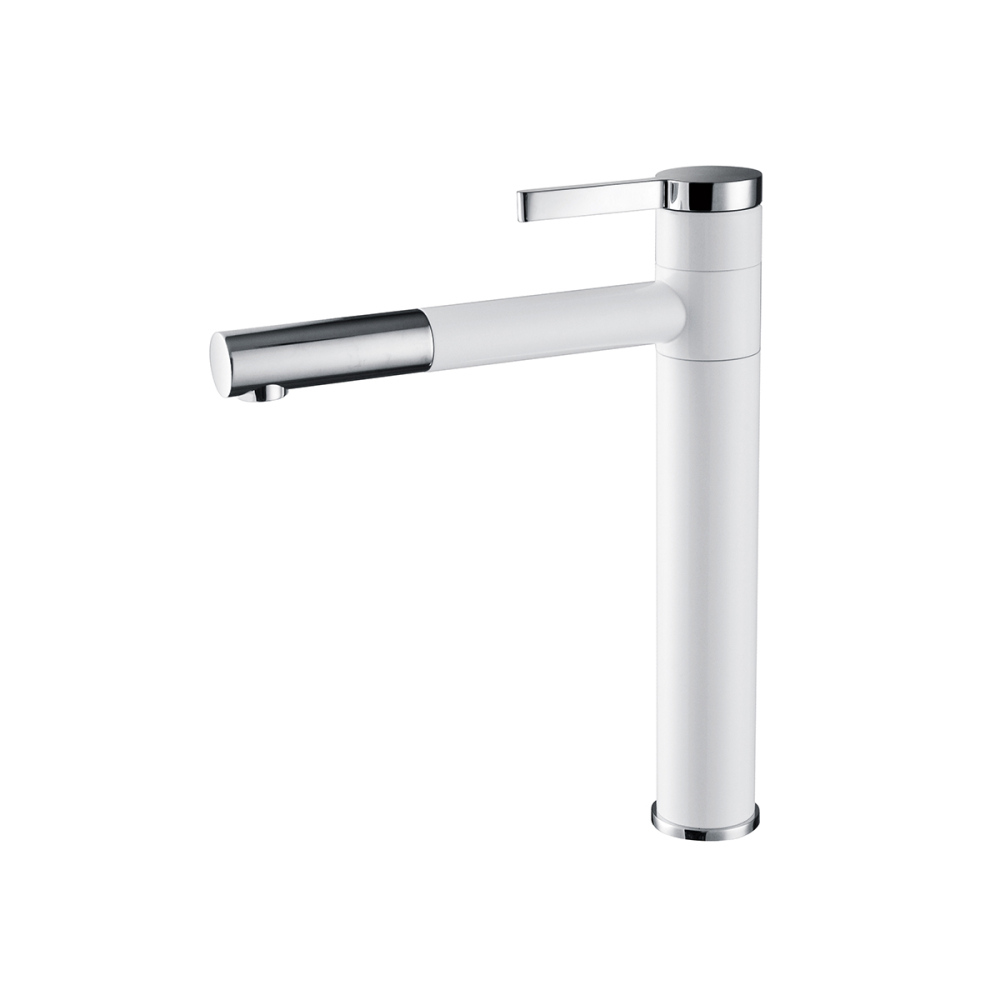 Tecmolog Brass White Basin Faucet, Bathroom sink Mixer Tap with 360° rotatable spout and Single Handle BW6112B/BW6112C