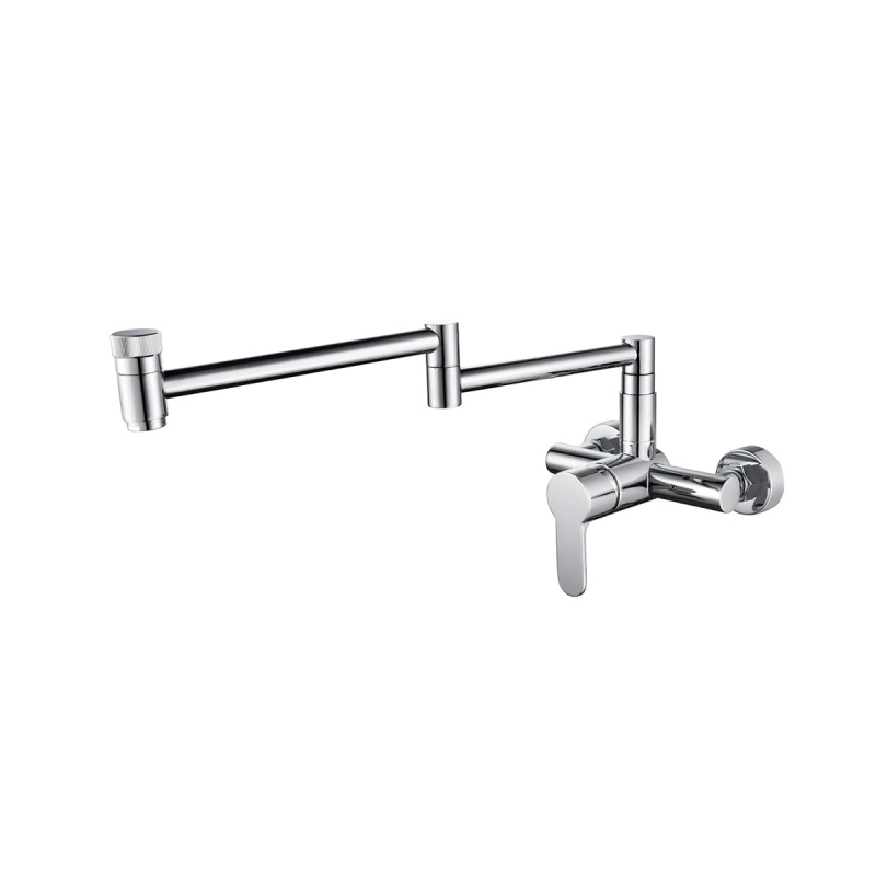 Tecmolog Wall Mount Kitchen Faucet, Brass 360° Rotatable Folding Lengthened Sink Taps BNA1211B/BC1211B/BR1211B/BB1211B