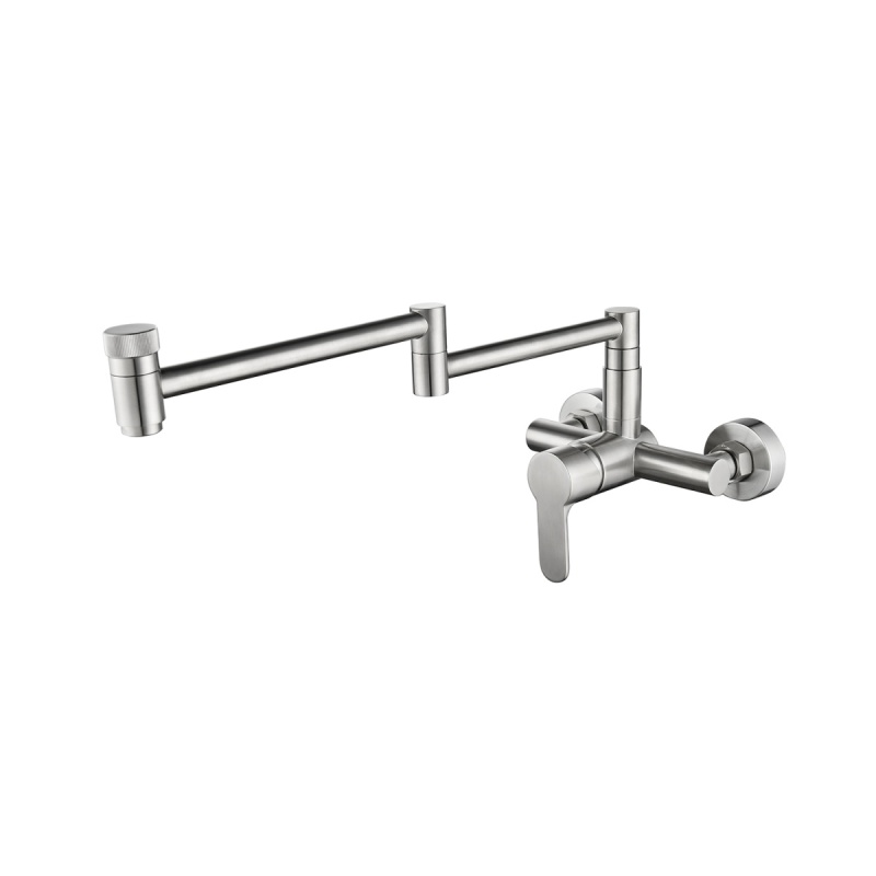 Tecmolog Wall Mount Kitchen Faucet, Brass 360° Rotatable Folding Lengthened Sink Taps BNA1211B/BC1211B/BR1211B/BB1211B