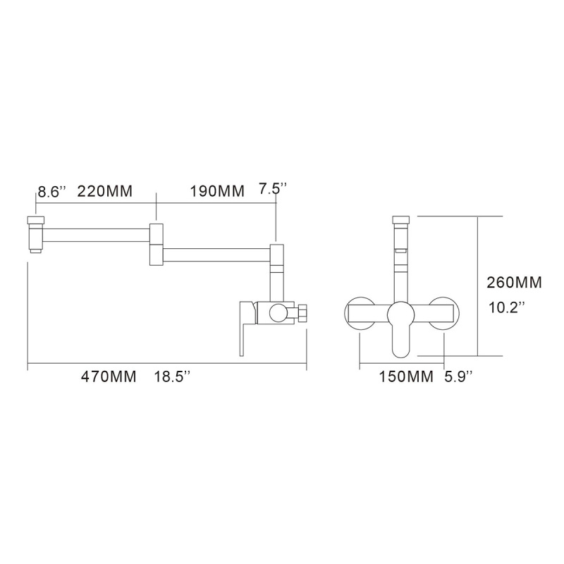 Tecmolog Wall Mount Kitchen Faucet, Brass 360° Rotatable Folding Lengthened Sink Taps BNA1211B/BC1211B/BR1211B/BB1211B