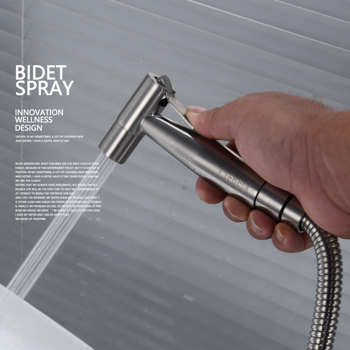 Tecmolog Hand Held Bidet Sprayer Shattaf Stainless Steel Cloth Diaper Sprayer Set with 3/8” T Valve and Bracket Holder, Brushed Nickel WS024F8