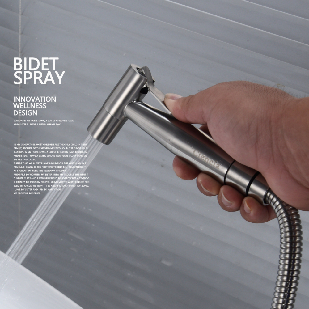 Tecmolog Hand Held Bidet Sprayer Shattaf Stainless Steel Cloth Diaper Sprayer Set with 3/8” T Valve and Bracket Holder, Brushed Nickel WS024F8