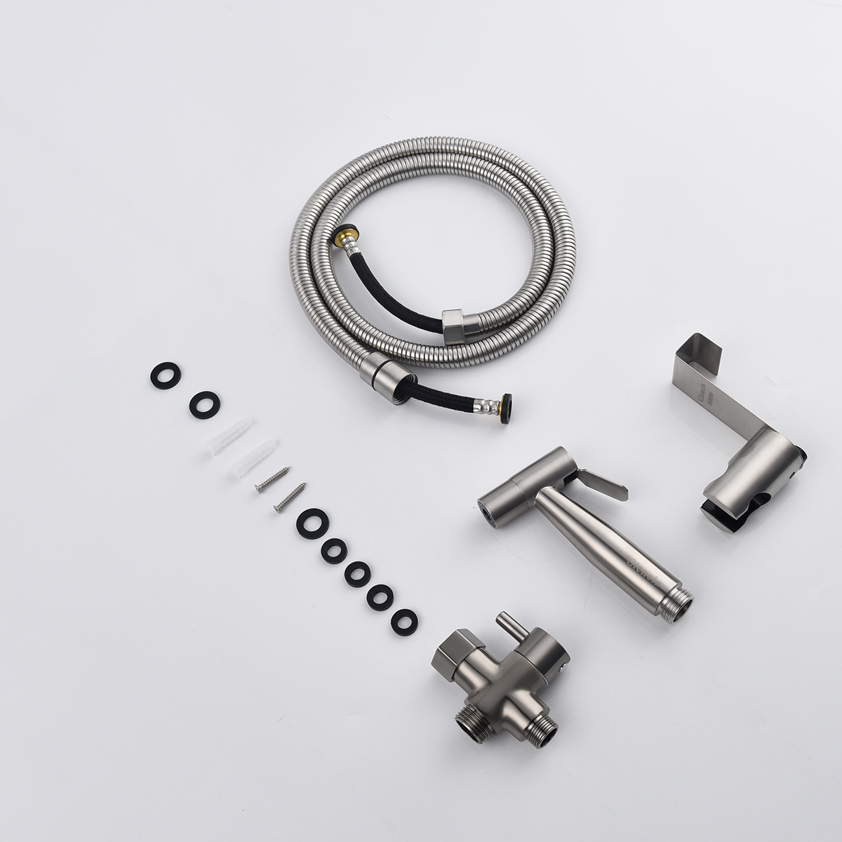 Tecmolog Hand Held Bidet Sprayer Shattaf Stainless Steel Cloth Diaper Sprayer Set with 3/8” T Valve and Bracket Holder, Brushed Nickel WS024F8