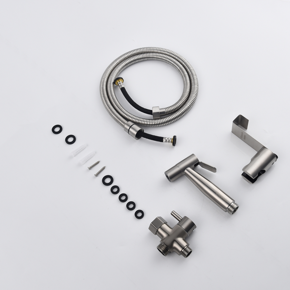 Tecmolog Hand Held Bidet Sprayer Shattaf Stainless Steel Cloth Diaper Sprayer Set with 3/8” T Valve and Bracket Holder, Brushed Nickel WS024F8