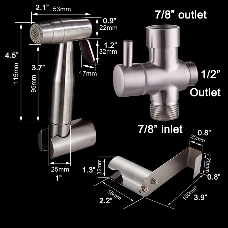 Tecmolog Stainless Steel Toilet Bidet Sprayer Set with Double Water Mode,  Bidet Shattaf Set with Hose, Holder and G 7/8 Diverter WS024AFM