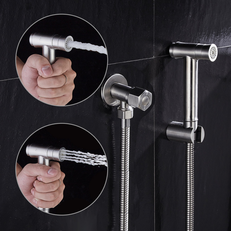 Tecmolog Stainless Steel Button Type 2-Ways mode Hand Held Shattaf, Brushed Nickle Bidet Sprayer Set WS024B/WS024BS/WS024BF/WS024BF6