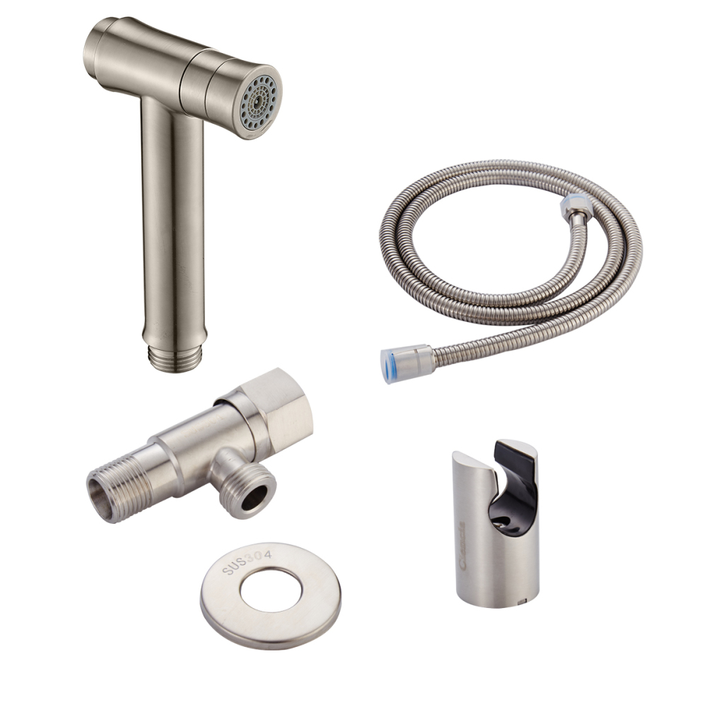 Tecmolog Stainless Steel Button Type 2-Ways mode Hand Held Shattaf, Brushed Nickle Bidet Sprayer Set WS024B/WS024BS/WS024BF/WS024BF6