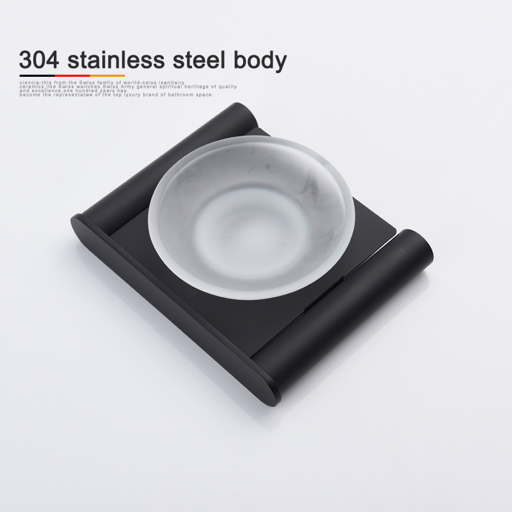 Tecmolog Black Shower Soap Holder, 304 Stainless Steel Wall-mount Soap Dish Holders with Glass Dish for Bathroom SBH199