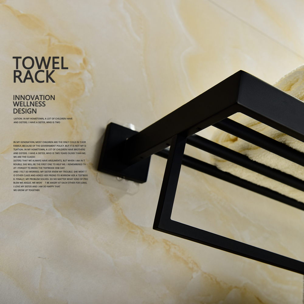 Tecmolog SUS304 Stainless Steel Towel rack, Seamless Self Adhesive Black Chrome Towel Hanger with Bar, Bathroom Accessories SBH174B