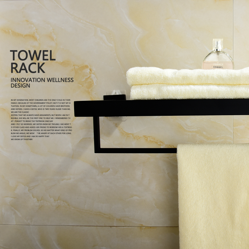 Tecmolog SUS304 Stainless Steel Towel rack, Seamless Self Adhesive Black Chrome Towel Hanger with Bar, Bathroom Accessories SBH174B