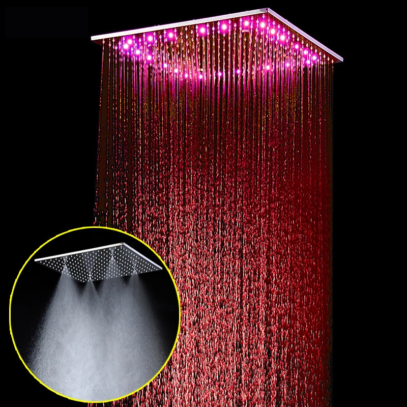 Tecmolog High Pressure Fixed Shower Head,  Stainless Steel Chrome Rainfall Shower Head with LED Light, 20 Inch / 16 Inch, BD158/BD158A