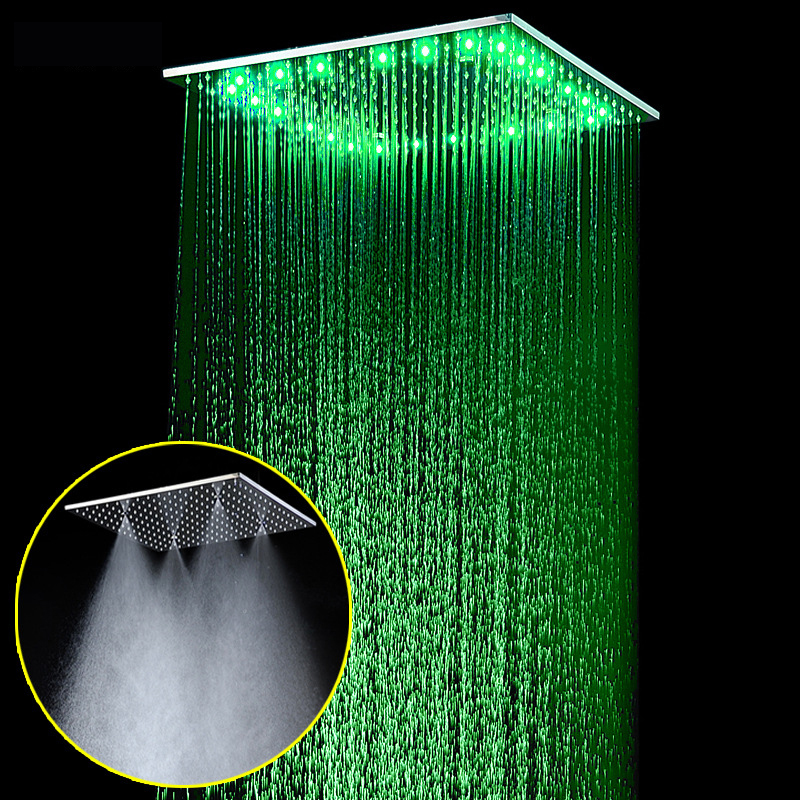 Tecmolog High Pressure Fixed Shower Head,  Stainless Steel Chrome Rainfall Shower Head with LED Light, 20 Inch / 16 Inch, BD158/BD158A