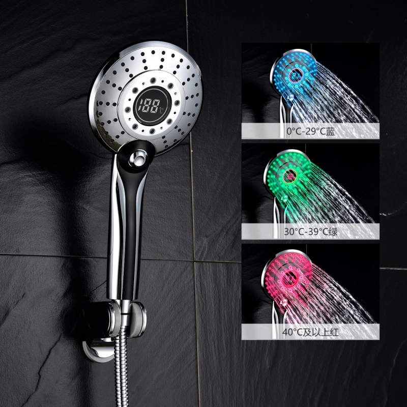 Tecmolog ABS Plastic Chrome Handheld Shower Head,3 Colors and 2 Water Flow Setiing, Glow LED Light Temperature Shower Head BS150C/BS150CF1/BS150CF