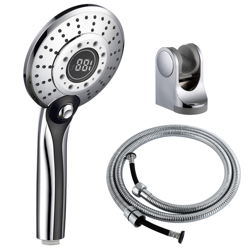 Tecmolog ABS Plastic Chrome Handheld Shower Head,3 Colors and 2 Water Flow Setiing, Glow LED Light Temperature Shower Head BS150C/BS150CF1/BS150CF