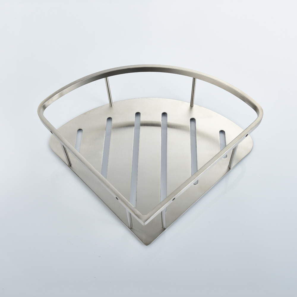 Tecmolog Stainless Steel Single Tier Triangle Shelf, Self Adhesive Cup Basket,  Bathroom Corner Drilling Holder SBH155D/SBH155E