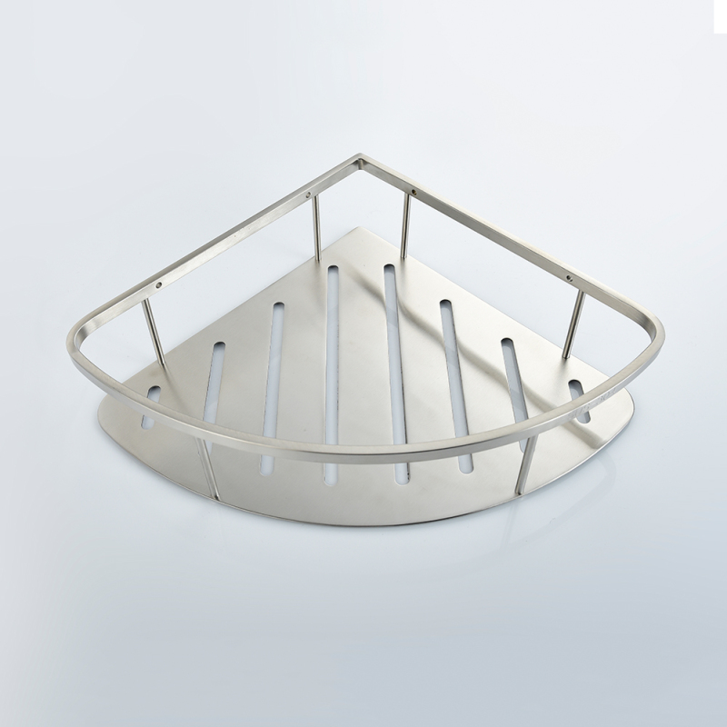 Tecmolog Stainless Steel Single Tier Triangle Shelf, Self Adhesive Cup Basket,  Bathroom Corner Drilling Holder SBH155D/SBH155E