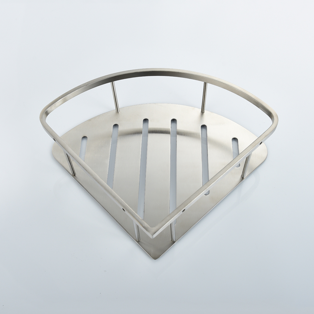Tecmolog Stainless Steel Single Tier Triangle Shelf, Self Adhesive Cup Basket,  Bathroom Corner Drilling Holder SBH155D/SBH155E