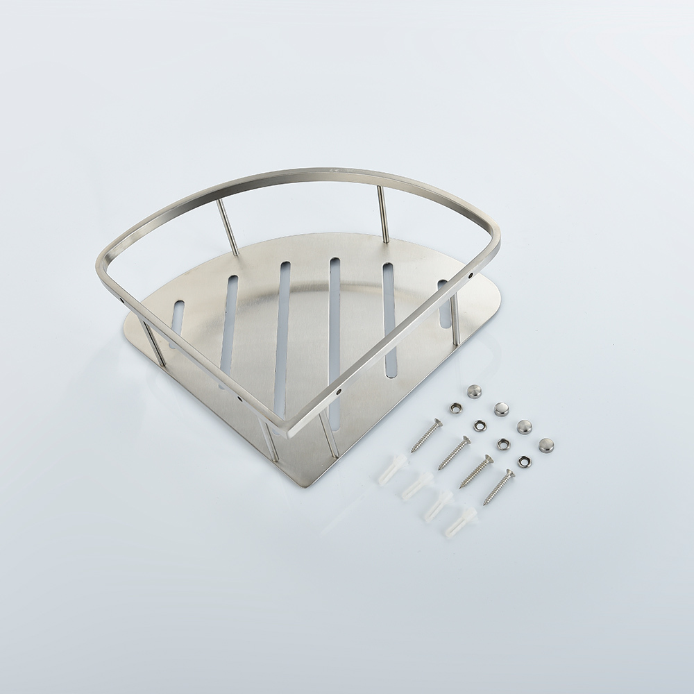 Tecmolog Stainless Steel Single Tier Triangle Shelf, Self Adhesive Cup Basket,  Bathroom Corner Drilling Holder SBH155D/SBH155E
