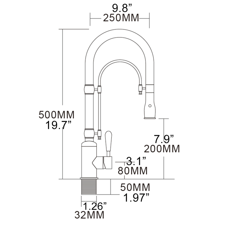 Tecmolog H59/H65 Grade-A Brass Body and Two-way Washing Sink Faucet with Mounting Hardware  for the Kitchen BJ1206