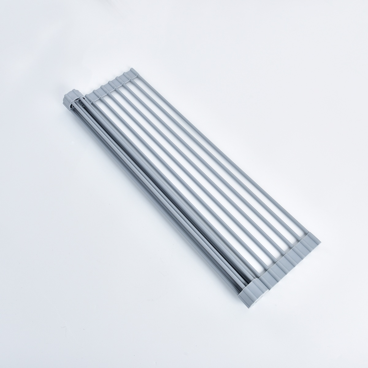 Tecmolog Stainless Steel Rollable Dish Drain Rack Over the Sink, Silicone Gray Collapsible Dish Drain Rack for Kitchen Counter A55/A55A