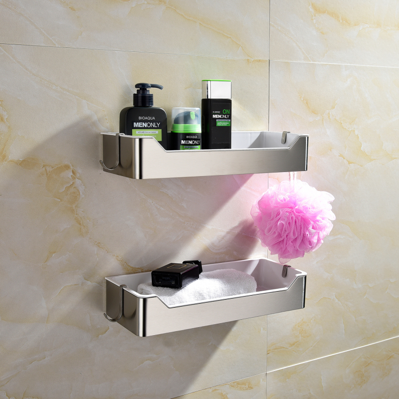 Tecmolog Stainless Steel Black/Nickel/Gold/Chrome Corner Shelf Caddy Bathing Platform with Hooks Wall Nail Storage SBH190/SBH190B/SBH190J/SBH190NA