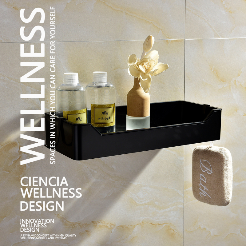 Tecmolog Stainless Steel Black/Nickel/Gold/Chrome Corner Shelf Caddy Bathing Platform with Hooks Wall Nail Storage SBH190/SBH190B/SBH190J/SBH190NA