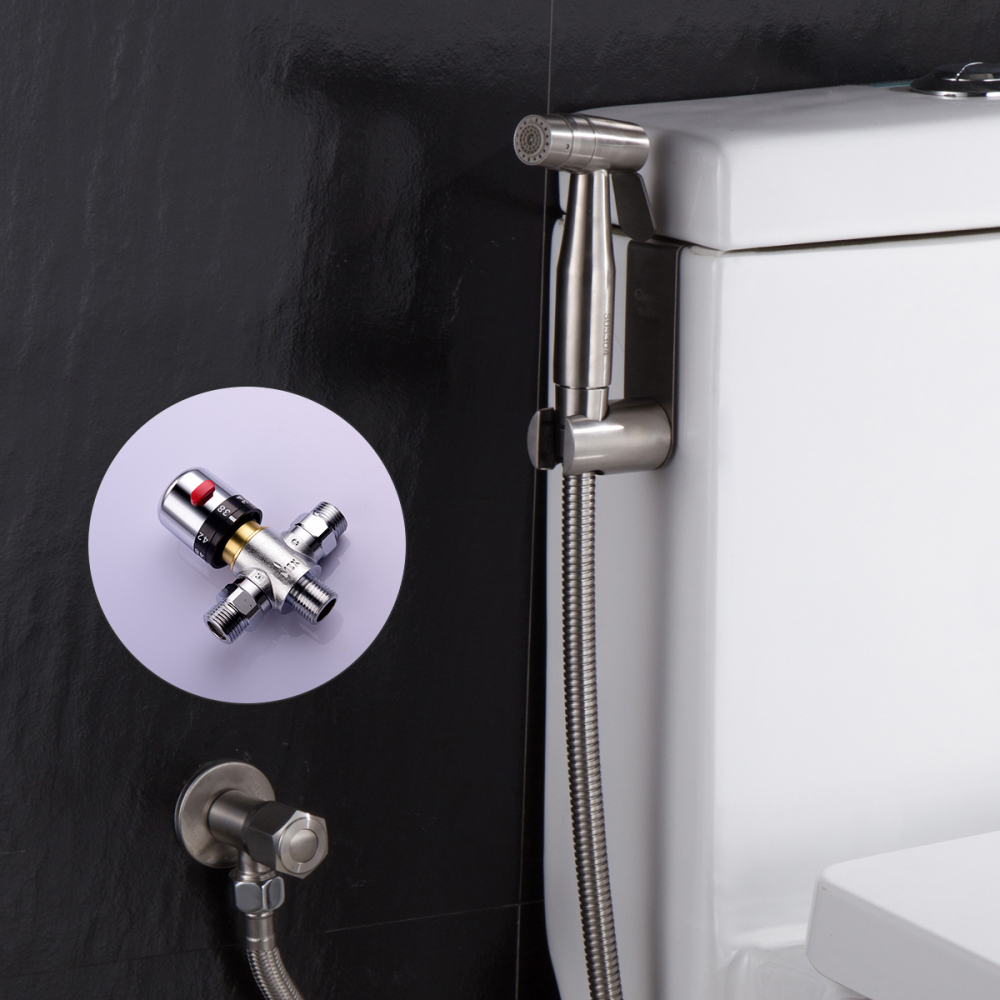 Tecmolog Bidet Spray Kit Stainless Steel Diaper Sprayer for Toilet, Hand Held Sprayer with Thermostatic Mixing Valve WS024AF1A