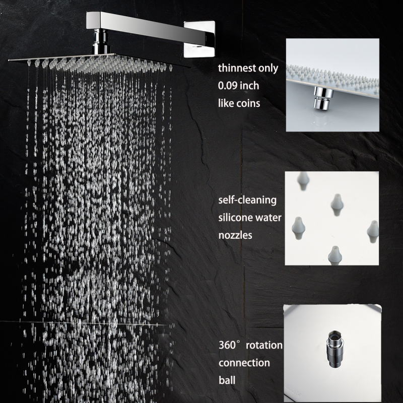 Tecmolog Thermostatic Shower System Wall Mounted Rain Mixer Shower Combo Set with Rough-In Valve Body and Trim BC314C