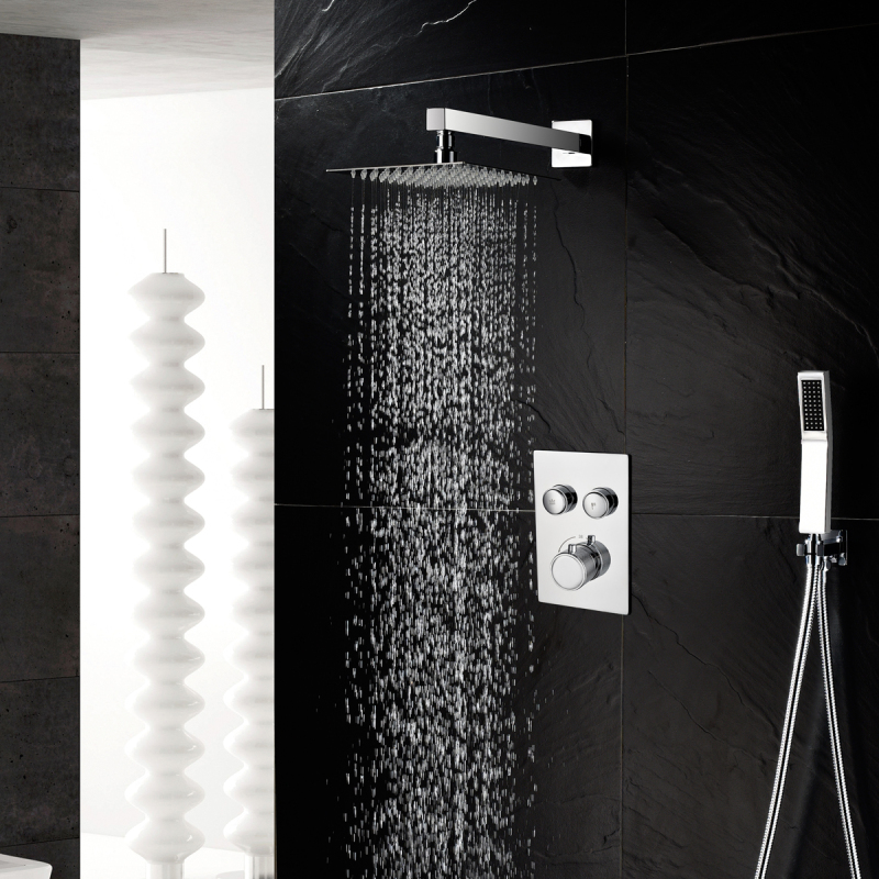 Tecmolog Thermostatic Shower System Wall Mounted Rain Mixer Shower Combo Set with Rough-In Valve Body and Trim BC314C