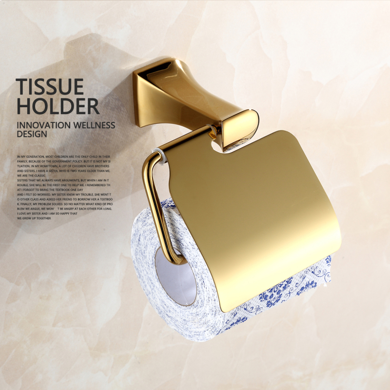 Tecmolog Brass Golden Toilet Roll Paper Holder, Wall Mounted Tissue Rack, Bathroom & Kitchen Hardware BH496AJ
