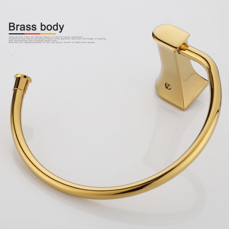 Tecmolog Brass Golden Wall-Mounted Towel Ring and Towel Holder, Towel Bar Bathroom Accessories, Bath Hardware BH498J