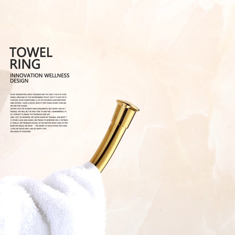 Tecmolog Brass Golden Wall-Mounted Towel Ring and Towel Holder, Towel Bar Bathroom Accessories, Bath Hardware BH498J