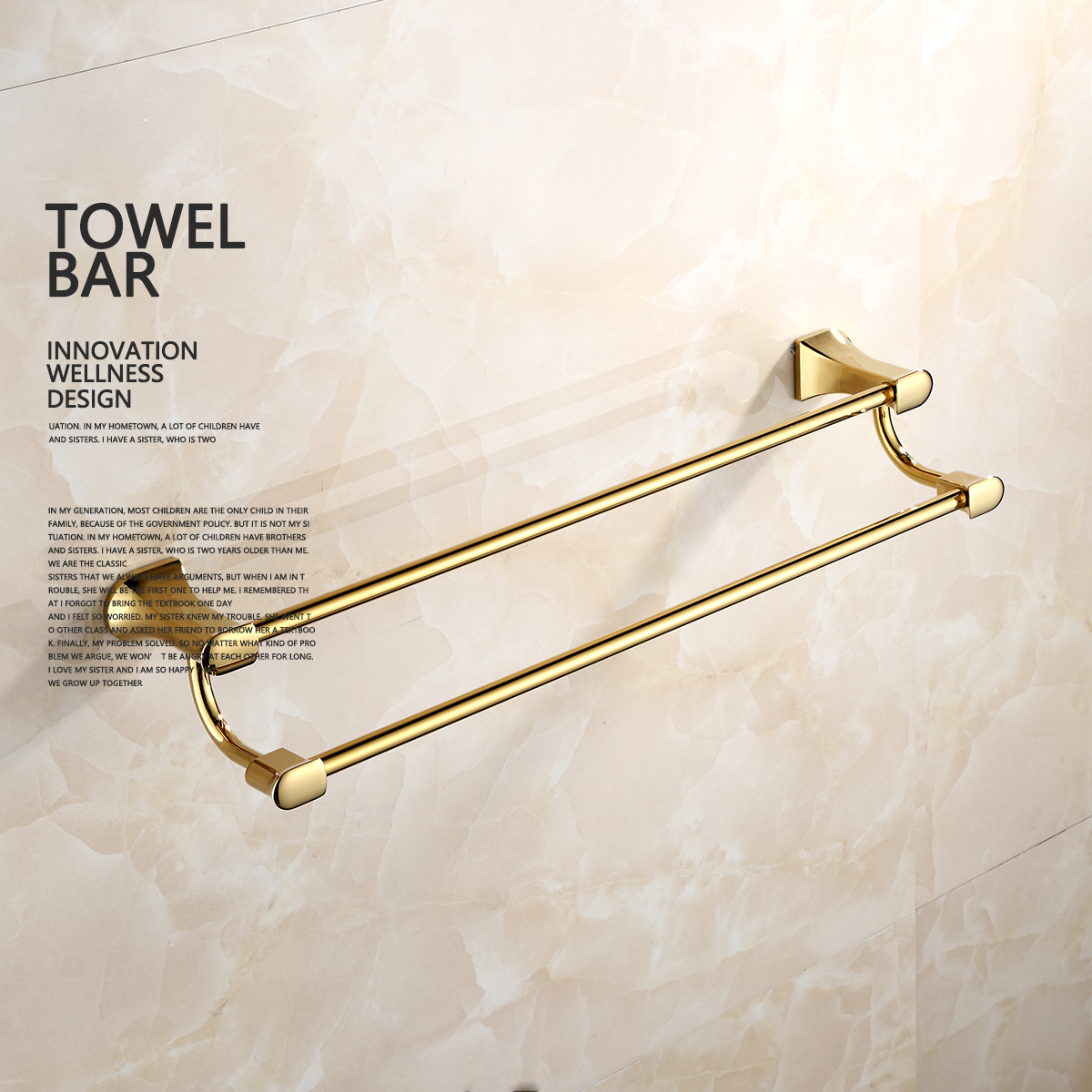 Tecmolog Brass Golden Bath Towel Bar Rack, Hanging Towel Bathroom Shower Organization Double Towel Bar BH500J