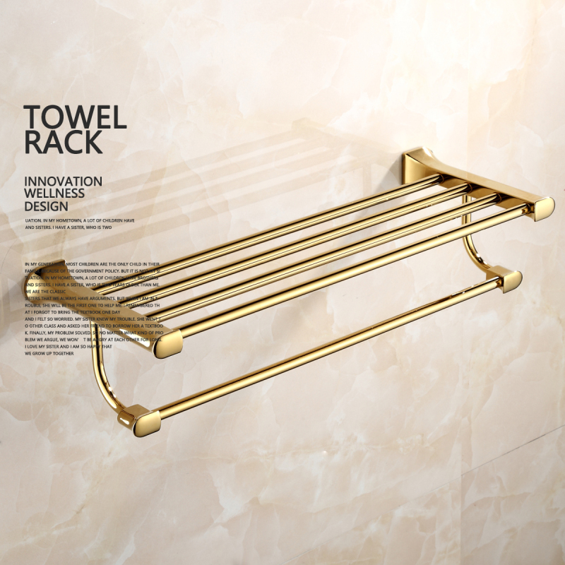 Tecmolog Brass Wall Mounted Double Towel Rails Bars, Wall Mounted Bath Towel Rack Shelf Bathroom Accessories BH501J