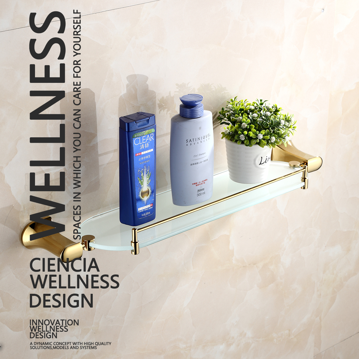 Tecmolog Brass Golden Steel Wall Mounted Single Grass Shelf, Towel Rack Bathroom Accessories BH502J