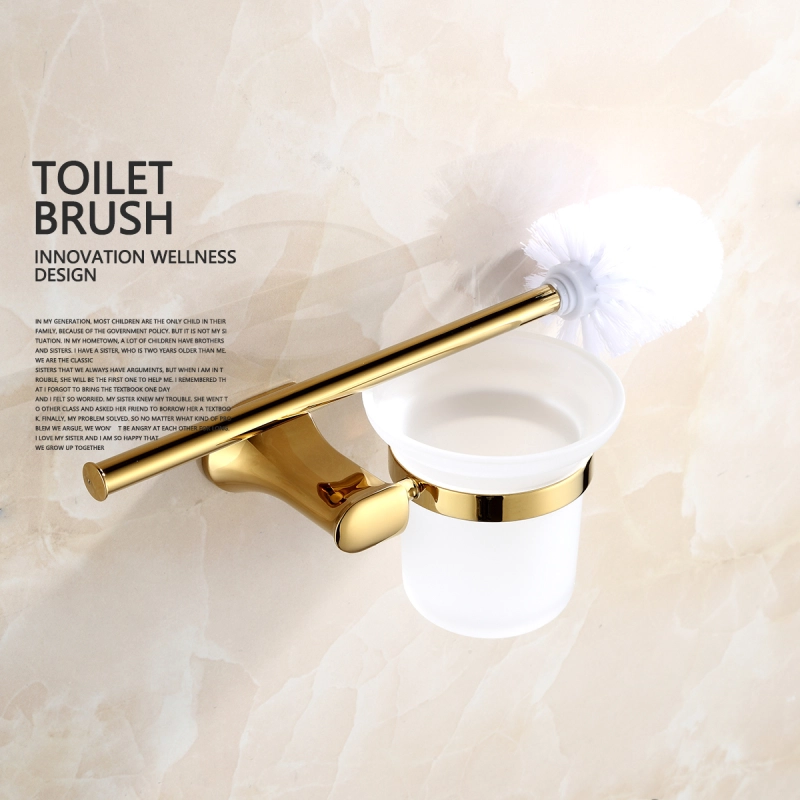 Tecmolog Brass Golden Toilet Brush with Holder, Wall Mounted, Self Adhesive and Drilling Toilet Brush Set BH497J