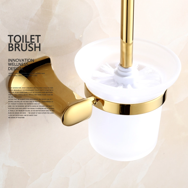 Tecmolog Brass Golden Toilet Brush with Holder, Wall Mounted, Self Adhesive and Drilling Toilet Brush Set BH497J