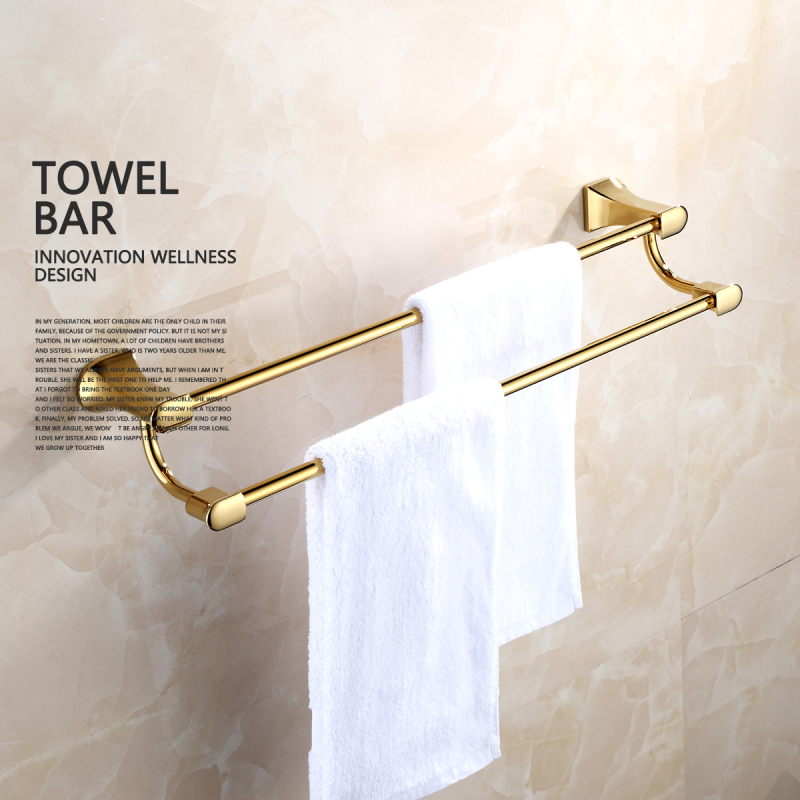 Tecmolog Brass Golden Bath Towel Bar Rack, Hanging Towel Bathroom Shower Organization Double Towel Bar BH500J