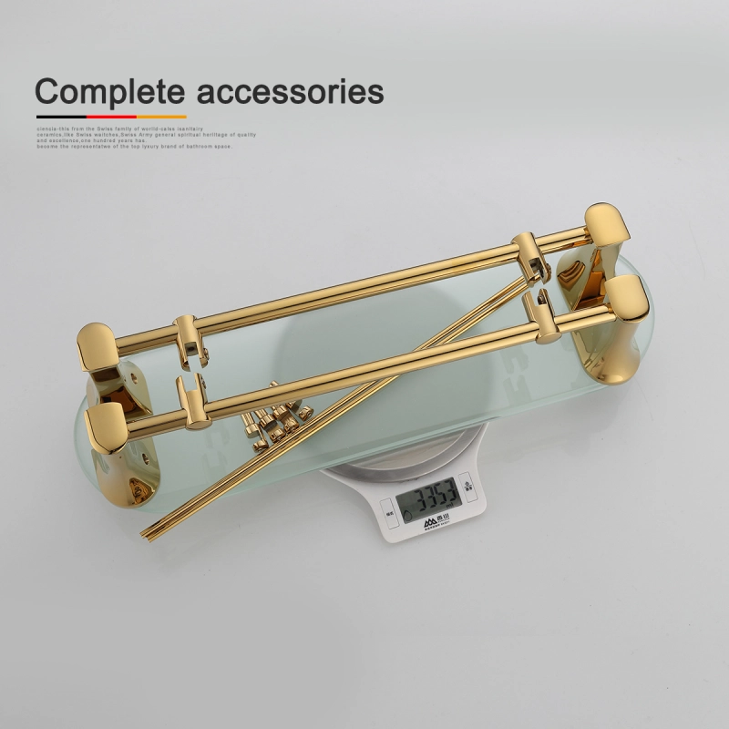 Tecmolog Brass Golden Steel Wall Mounted Double Grass Shelf, Towel Rack Bathroom Accessories BH503J