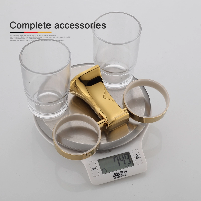 Tecmolog Brass Golden Double Cup holder, Wall mounted Cup &Tumbler Holder, Bathroom Accessories BH495J