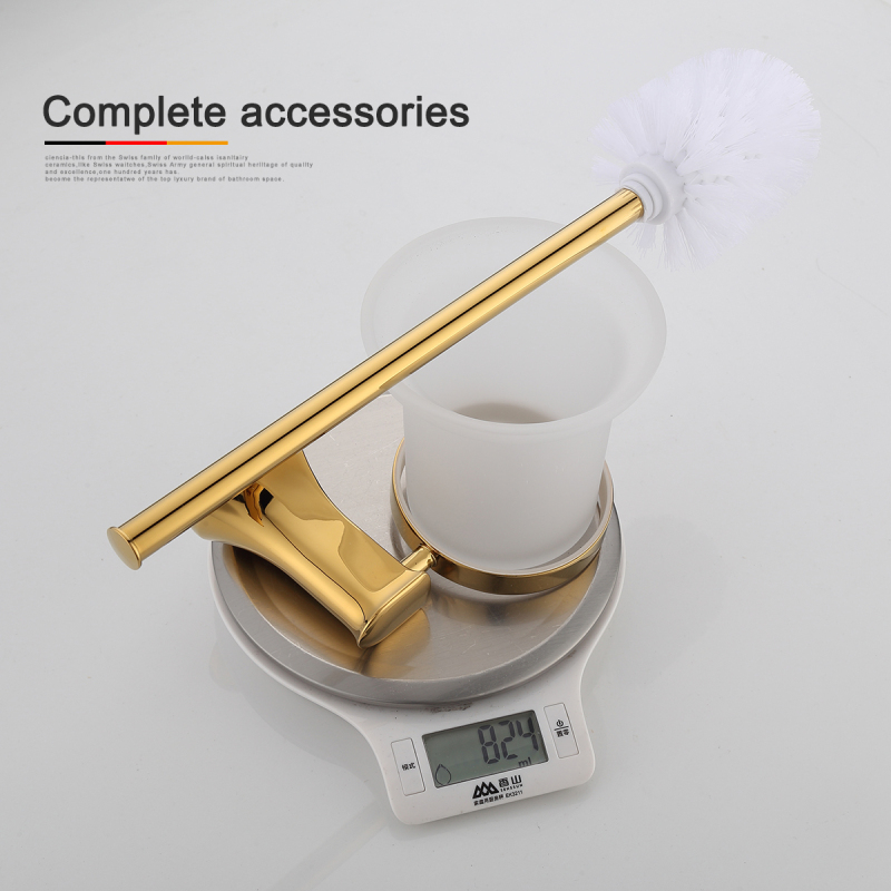 Tecmolog Brass Golden Toilet Brush with Holder, Wall Mounted, Self Adhesive and Drilling Toilet Brush Set BH497J