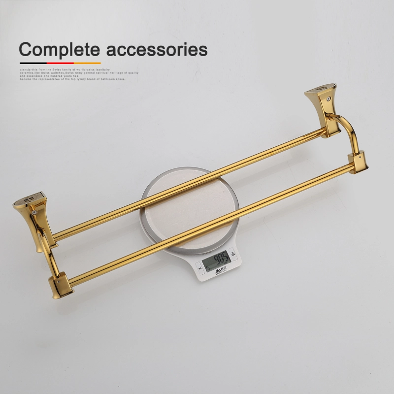 Tecmolog Brass Golden Bath Towel Bar Rack, Hanging Towel Bathroom Shower Organization Double Towel Bar BH500J